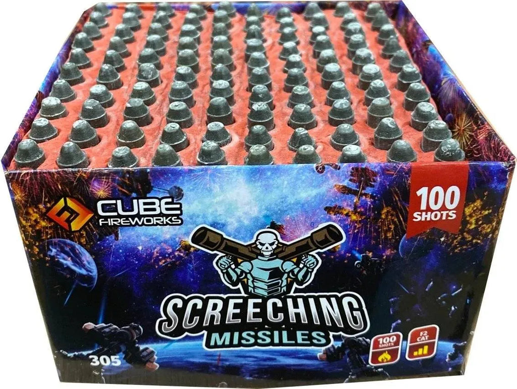 100 Shot Screeching Missiles by Cube Fireworks