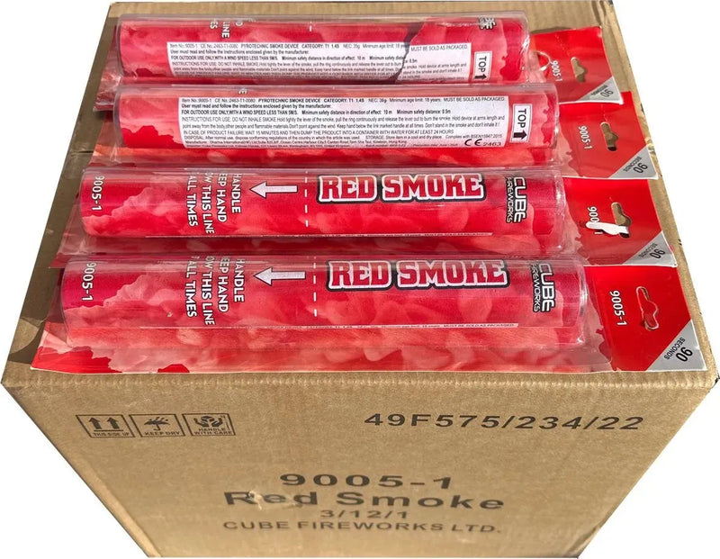 36x Red Handheld Smoke Grenade by Cube Fireworks